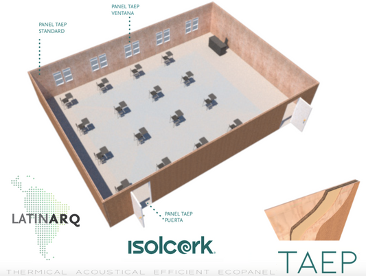 TAEP Ecopanel Termo-acústico LatinArq Isolcork para salas de clases COVID19